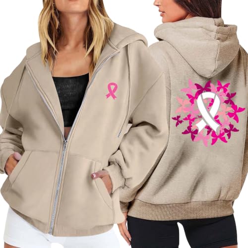 Breast Cancer Awareness Womens Hoodies Graphic Zip Up Hoodie Oversized Sweatshirt Casual Long Sleeve Fall Clothes - image 2