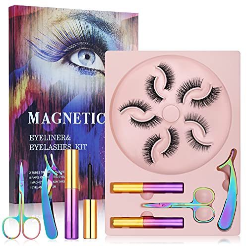 Magnetic Lashes - Magnetic Eyelashes with 5D Natural Look, 10 Magnets, Long Lasting, 5 Pairs Magnetic Eyelash Kit, Thick False Eyelashes, Easy to Apply & Remove, Easy Eyelashes for Beginners