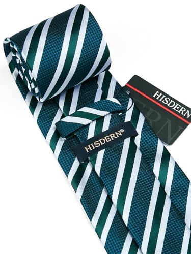 Image of HISDERN Stripe Tie Mens Ties with Pocket Square Set Classic 3.4'' Silk Formal Necktie Handkerchief for Business Wedding