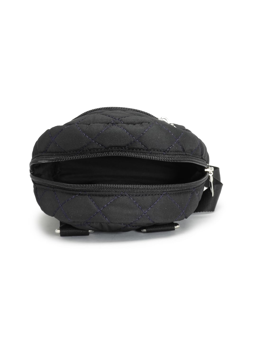 Anekaant Uno Black Polyester Diamond Quilted Sling Bag 4