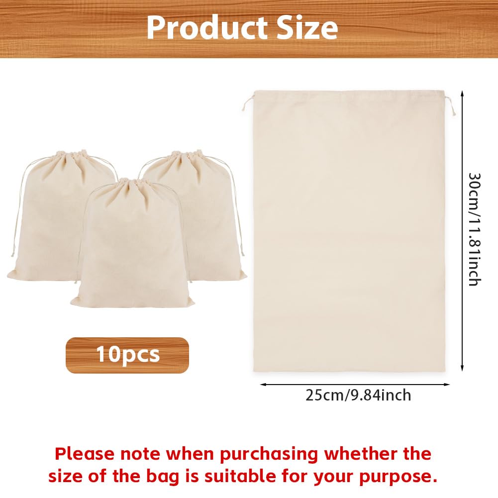 OFFCUP 10PCS 25x30cm Bolsas de Algodón, Bolsa con Cordón para Regalo, Bolsitas de Tela Reutilizable Pequeñas Para Regalos de Bodas Fiestas Cosméticos Joyas Navidad Cumpleaños DIY