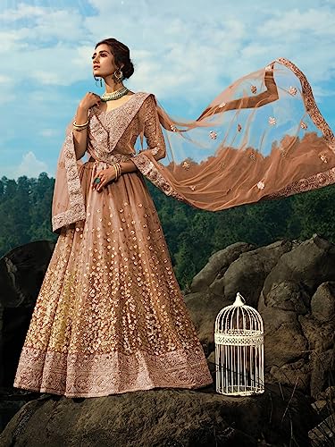 Image of Zeel Clothing Women's Net Semi Stitched Dori & Sequins Embroidered Lehenga Choli With Dupatta Salwar Suit Material (3600-Designer-Wedding-Bridal-Latest-New)