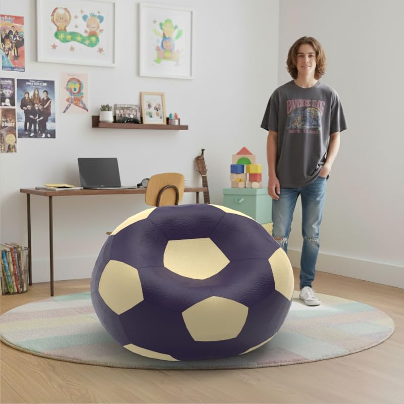 Image of Biggie Bean Bag 1Xl Bean Bag Chair with Beans Filled-Perfect for Living Room,Bedroom,Study-Sale Design(Regular-Indigo Cream)-Faux Leather