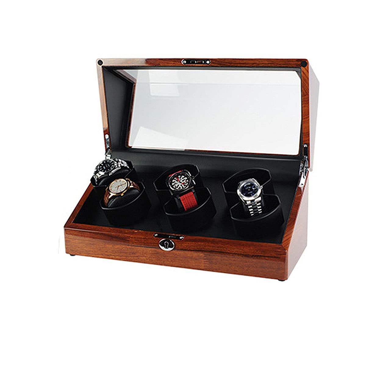 FENOKD Automatic Watch Winders Box, Watch Winder for 6 Storage Spaces, with Soft Flexible Watch Cushion, USB Cable for Portable Power (Black Leather A)