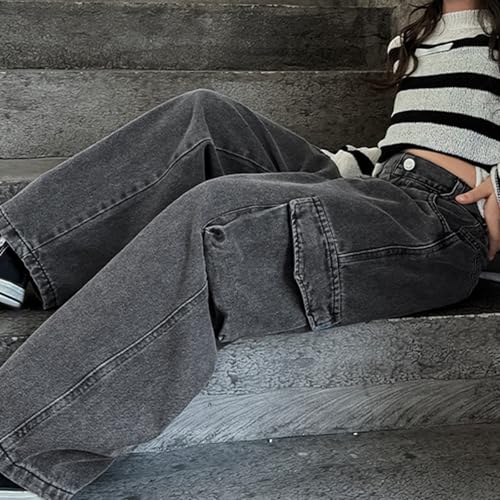 Kids Baggy Straight Leg Jeans 𝐘2K Elaist High Waist Denim Pants Girls 𝗩intage Wide Leg Loosee Trouses with Pockets4