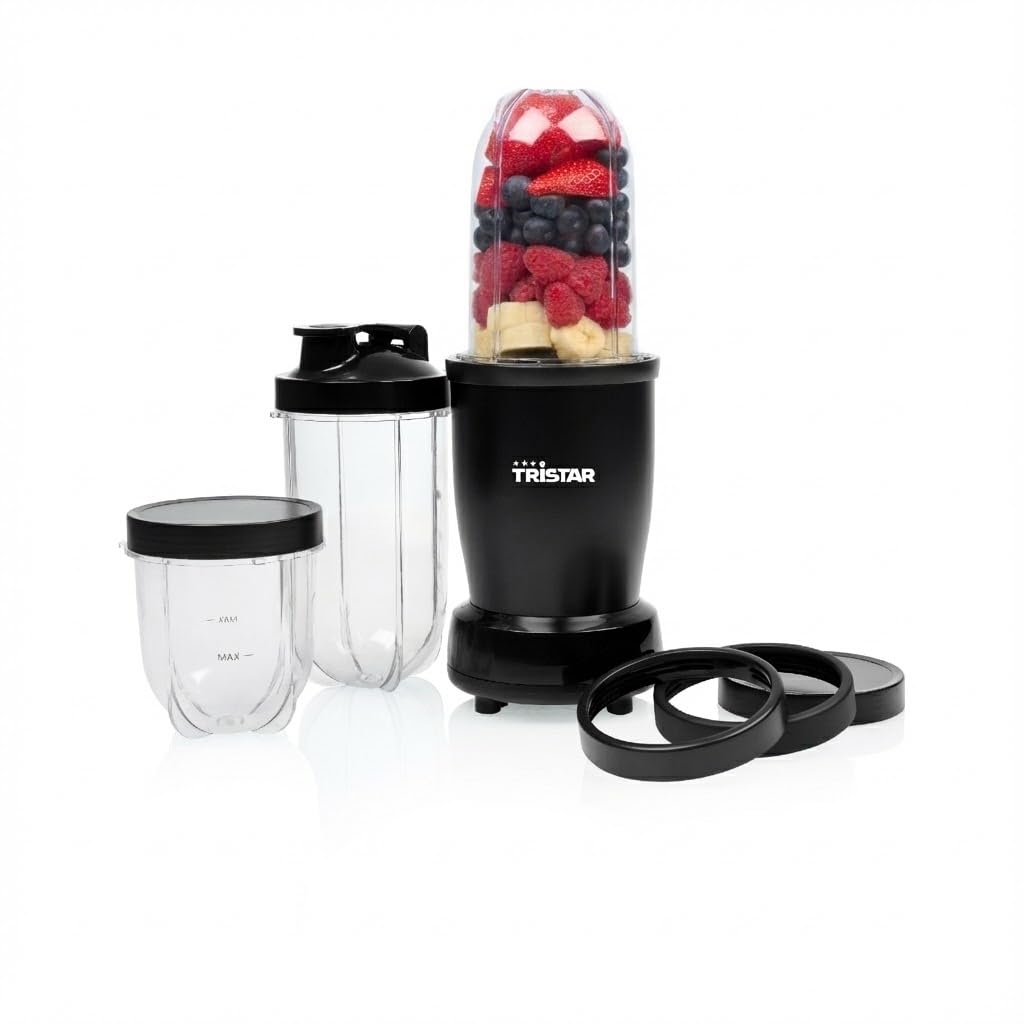 Tristar Frullatore per Smoothie, Motore da 350 W, Borraccia da 0,5 L per Asporto, 3 Bicchieri con Coperchi, Parti Lavabili in Lavastoviglie, BL-4486