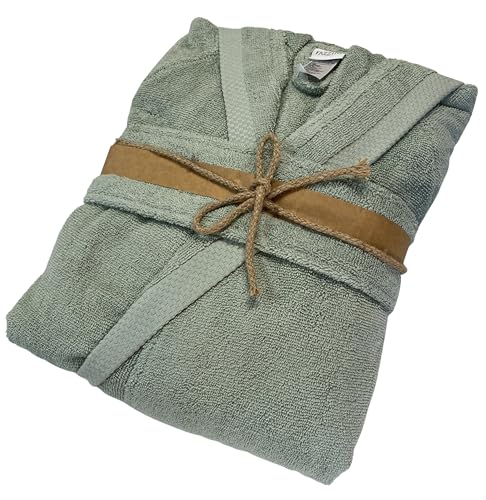 Fazzini Albornoz unisex de rizo con capucha, art. Square, Verde Eucalipto, S