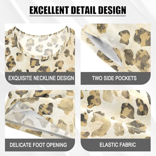 ALAZA Retro Leopard Print Animal Pajamas Short Sleeve 2 Piece Sleepwear Top and Bottom Pajama Set Unisex4