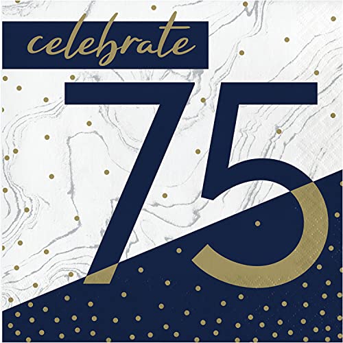 Creative Converting Navy and Gold 75th Birthday Napkins, 6.5