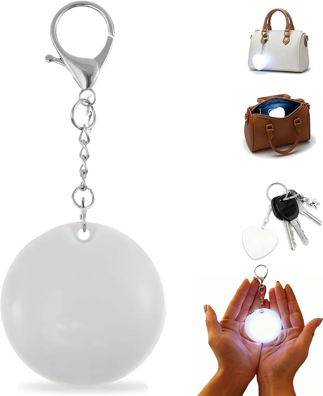 HiGropcore Purse Light for Inside, Wallet Tote Bag Touch Sensing Light, LED Touch Activated Automatic Sensor Handbag, Heart Shaped Purse Lamp for Women (White Round)
