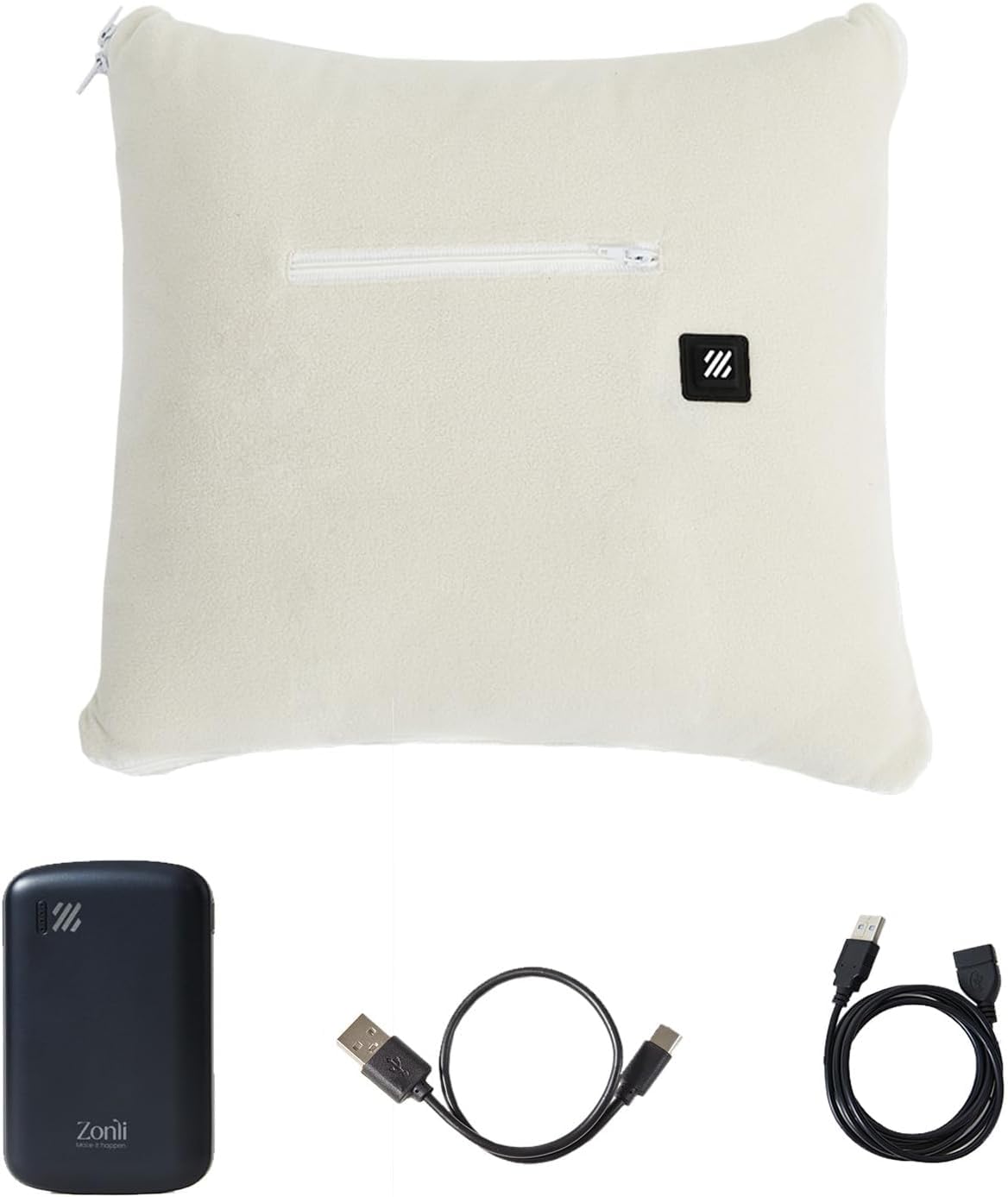 ZonLi Z-Walk USB Heated Blanket - Heated Blanket Battery Operated, 50" x 60" Portable Heated Blanket with 5K mAh Power Bank, 3 Heating Levels, Includes USB Extension Cord, Machine Washable (White)