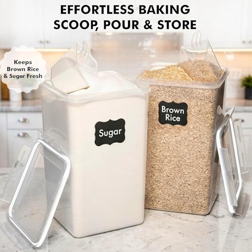 Image of WHITE FEATHER SUPPLIES 2 PC [7 Qt / 6.5L / 220 Oz] Large Food Storage Containers with Lids Airtight - BPA Free Clear Plastic Kitchen and Pantry Storage Containers for Cereal, Flour, Sugar, Rice