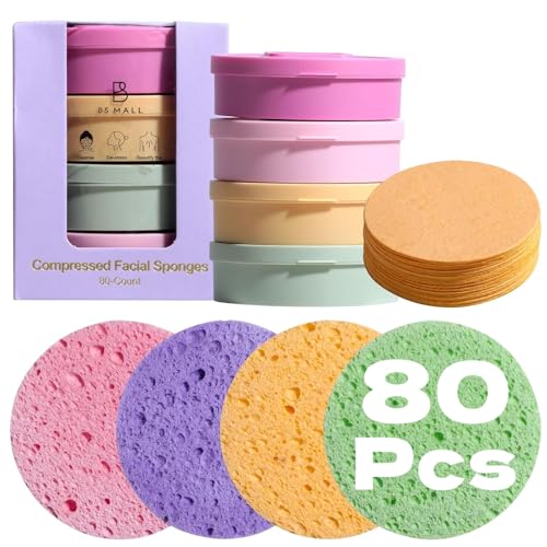 BS-MALL Compressed Facial Sponges - 80-count Reusable Cotton Pads...