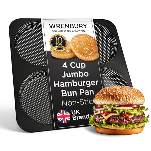 Wrenbury Hamburger Bun Pan Carbon Steel Nonstick - 4-Cavity Baking Mold