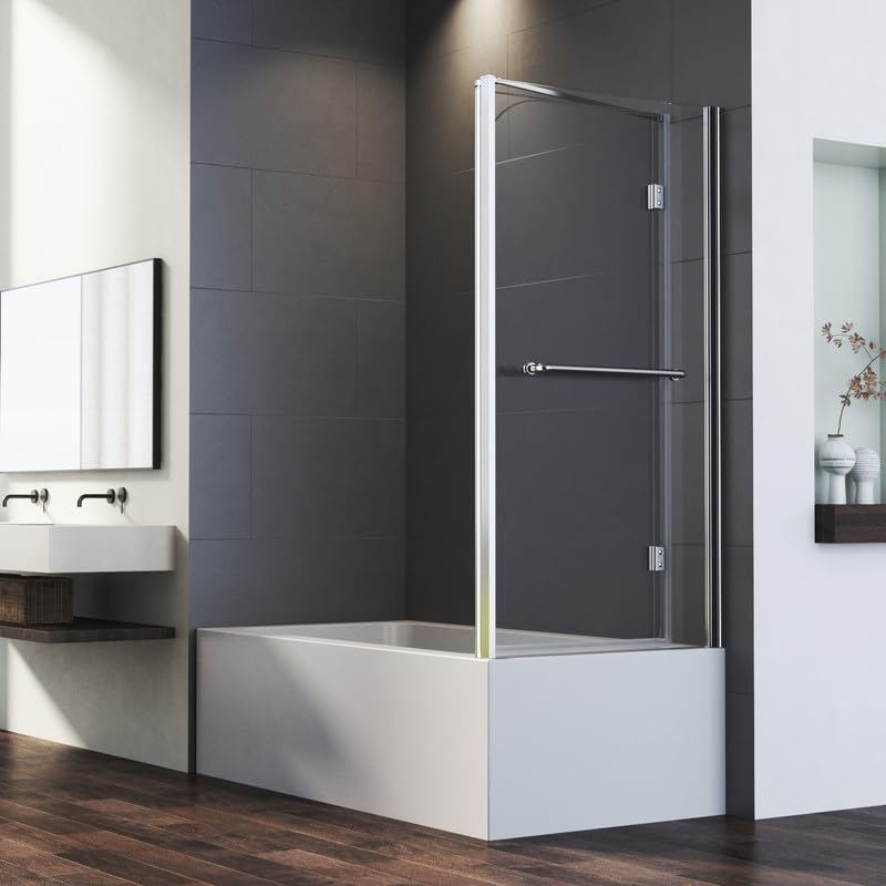 Duschwand für Badewanne mit Seitenwand 70x120x140cm 2-teilig Faltbar Duschtrennwand, Duschabtrennung Badewannenaufsatz aus 6mm ESG Nano Sicherheitsglas, 70+120cm Eck Badewannenfaltwand