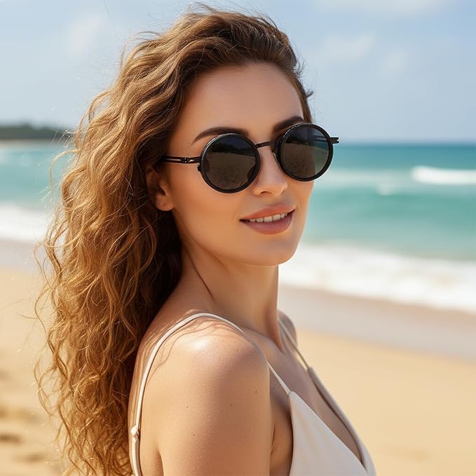 Image of Adjustable Tint Sunglasses, 1-9 Gear Adjustable Polarized Sunglasses with ND Filter Lenses, Round Black Lens for Men & Women, UV Protection for Driving, Fishing, and Outdoor Use.