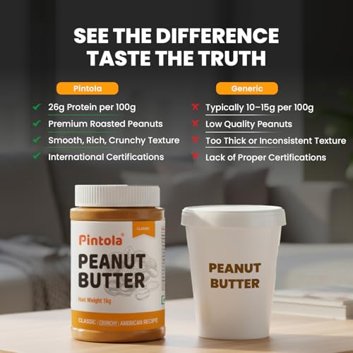 Image of Pintola Original Classic Peanut Butter Crunchy 500g - with High Protein 26g & 7.2g Fiber, Premium Roasted Nuts, Gluten Free, Zero Trans Fat, with MUFA Good Fats, Vit E & B3, Dairy Free