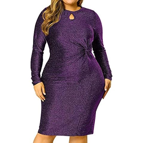 Agnes Orinda Women's Plus Size Party Dresses Glitter Bodycon Cocktail Sequin Midi Dress Valentine's Day Purple 2X Cover