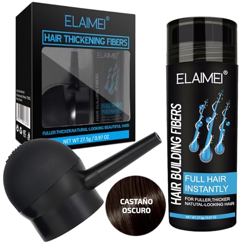 Fibras Capilares Profesionales COLOR CASTAÑO OSCURO + Aplicador para Volumen y Espesor. Aplicador + Fibras Capilares Castaño Oscuro, Solución Instantánea para Pérdida de Cabello