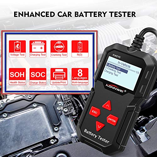 KONNWEI KW210 Car Battery Load Tester 12V 100-2000 CCA 220AH Professional Automotive Alternator Digital Analyzer Waveform Voltage Test Tool for Vehicle/Boat/Motorcycle