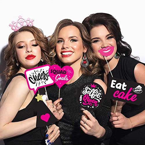 Image of Party Propz Birthday Props For Girls - Set of 20 Pcs Party Prop For Adults Girls | Birthday Props For Women | Photobooth prop Birthdays | Birthday's Decoration Items For Girl | Pink, Black (Cardstock)