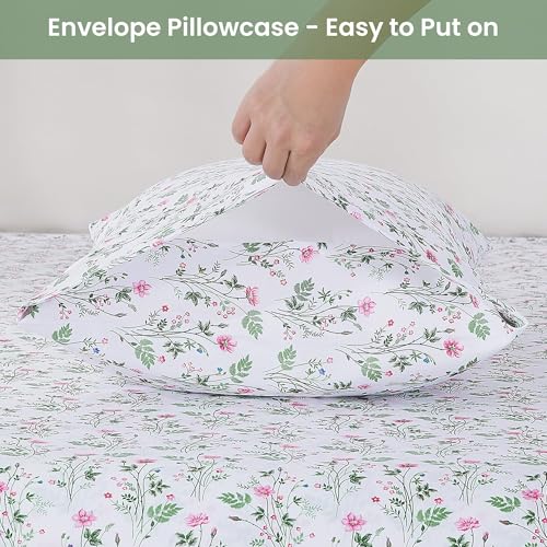 Image of Softan Vintage Floral Full Bed Sheets, Cozy Microfiber Flower Printed Sheets with 15 inch Deep Pocket Fitted Sheet & Non-Slip Straps, Patterned Botanical Wildflower Sheets & Pillowcase Set