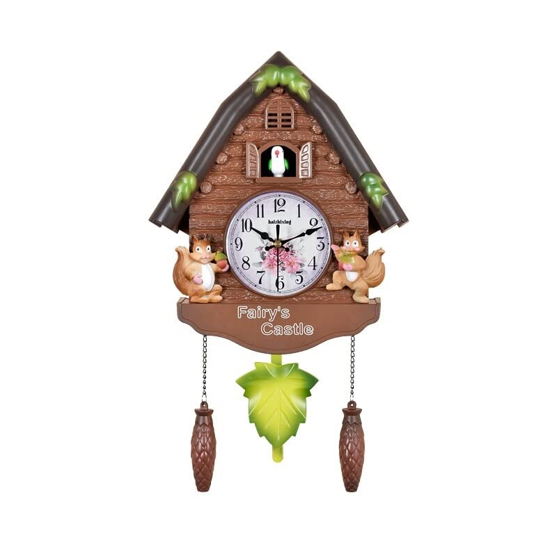 Three Secondz Plastic Cuckoo Squirrel Wall Living Bird Analog Alarm Clock Bell Fixed Door Does Not Open Or Close 26Cm X 42Cm Squirrel (Brown)