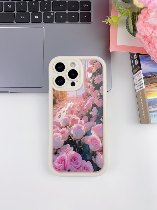 Image of COVERLY White Rose Back Case Cover for iPhone 12 Pro | Hot Pastel Pink Buds Floral Cute Design | Camera Lens Protection | Soft TPU Silicone Fashion Aesthetic Cover for Girls & Women (Multi,Shockproof)