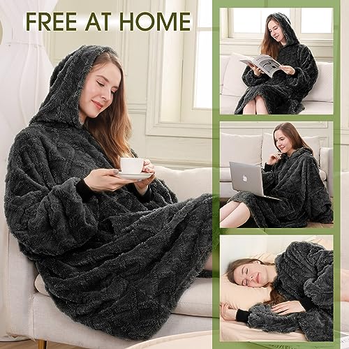 MIZZEO Microfiber Wearable Blanket, Oversized Light Wearable Blanket Hoodie for Adults, Cozy Soft Warm Plush Hooded Blanket Gifts for Women, One Size Fits All (Grey)