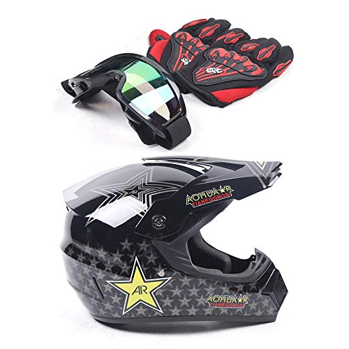Image of Youth Kids Offroad Gear Combo Helmet Gloves Goggles DOT Motocross Off-Road Racing ATV Dirt Bike Protector (#4, M)