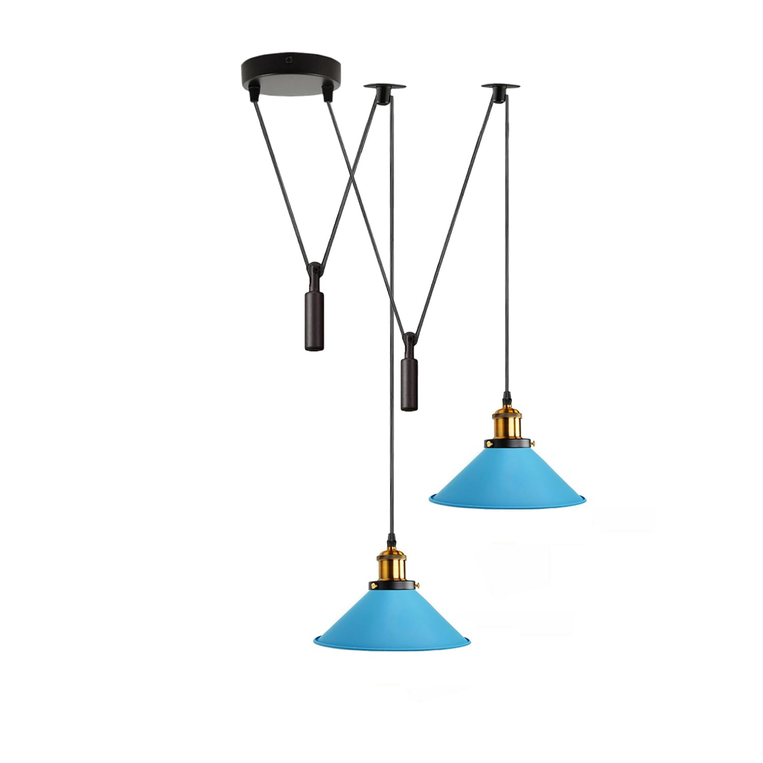 LEDSone 2 Head Ceiling Pendant Spider Light, 22cm Metal Light Shade, Adjustable 195cm Cord, Vintage Edison 60w E27 Bulb Base, Industrial Retro Lighting, Island Lamp for Dinner Room Kitchen (Blue)