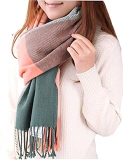 heekpek Winter Long Soft Warm Tartan Check Scarves Wraps for women Wool Spinning Tassel Shawl Long Stole