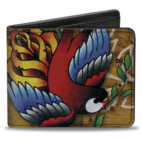 Buckle-Down Men's Standard PU Bifold Wallet-TJ-Bird & Rose, Multicolor, 4.0