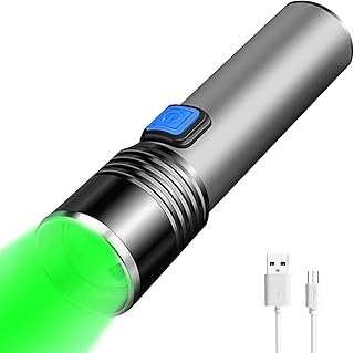 YZYOE Rechargeable Green Flashlight Hunting Light, Coyote Hunting Light Predator Light, Hunting Flashlights, 3Mode Night Vision Flashlight, Zoomable Best Small LED Tactical Flashlight.