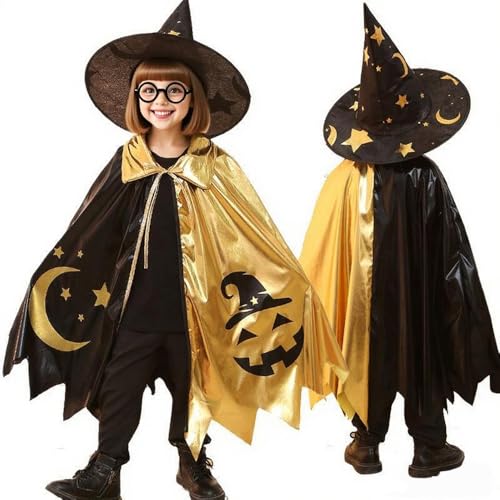 ZDQC Zauberer Kostüm Kinder,Zauberer Cape,Halloween Kindermantel,Halloween Umhang Kinder,Karneval Kostüm Kinder,Hexen Mantel,Hexe Zauberer Umhang...