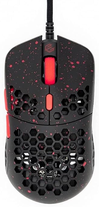 G-wolves Hati HTS (Small) ACE Wired Gaming Mouse Ultra Lightweight Honeycomb Design - PAW3389 Sensor - 50 to 16,000 CPI - 45?2Gram(~1.3 oz) - TTC Gold Encoder - (Small-Wired-Stardust-Black-Red)