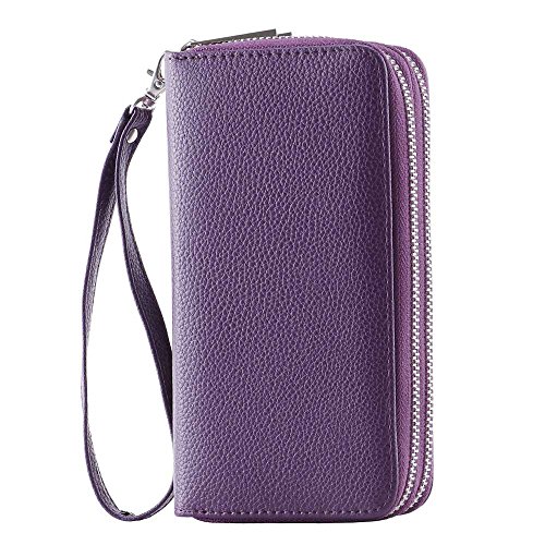 Image of XEYOU Double Zipper Long Clutch Wallet Cellphone Wallet for Women with Removable Wristlet Strap for Credit Card, Cash, Coin, Bill