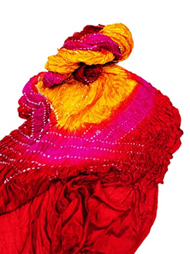 Image of PK HUB Women's Jaipuri Rajasthani Bandhani Dupatta | Art Silk Bandhej Dupatta with Gota Patti Work & Tassels (Free size)