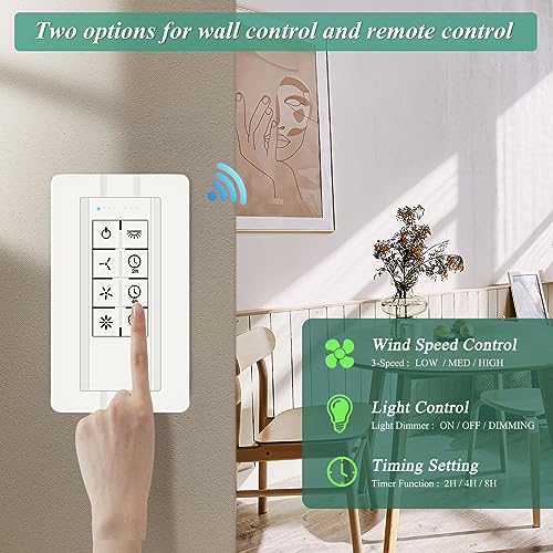 Image of White Smart WiFi Universal Ceiling Fan Remote Control & Wall Control Kit | 2-in-1 Design for 3-Speed Hunter Hampton Bay Harbor Breeze Ceiling Fans,Compatible with Alexa Google Phone APP