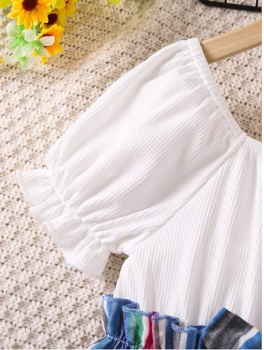 Image of TAGAS Toddler Girls Striped Print Puff Sleeve Bow Front Dress || Stripe Pattern Dress for Kids || A Line Dress || Puff Sleeve Dress for Kids || Casual Dress (KD-202)