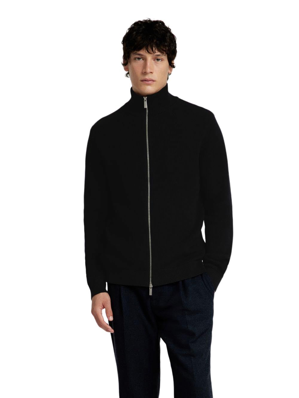 Selected Homme Męska kurtka z dzianiny High Neck z zamkiem błyskawicznym, czarny, L
