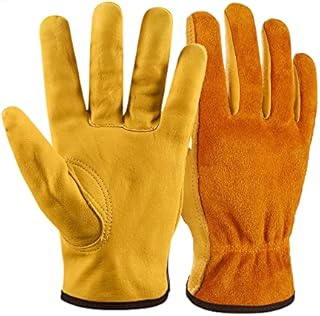 NickyPicky Gardening Gloves for Men and Women - Tough, Thorn Proof Comfortable Breathable Leather Multi-Purpose Work Gloves with Fleece Interior Protective Large Garden Gloves with Strong Grip