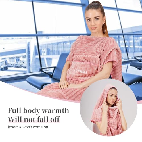 Travel Pillow and Blanket Set Travel Blanket Airplane Compact with Bag Travel Blanket Airplane Travel Essentials Car Blankets for Adults (Light Pink) - Image 3