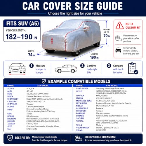 Ngwytong SUV Car Cover, 360° Underbody Wrap Design, All-Weather Waterproof Car Cover, Suitable for SUV Vehicle Body Length 182 to190 in by Ngwytong - Image 5