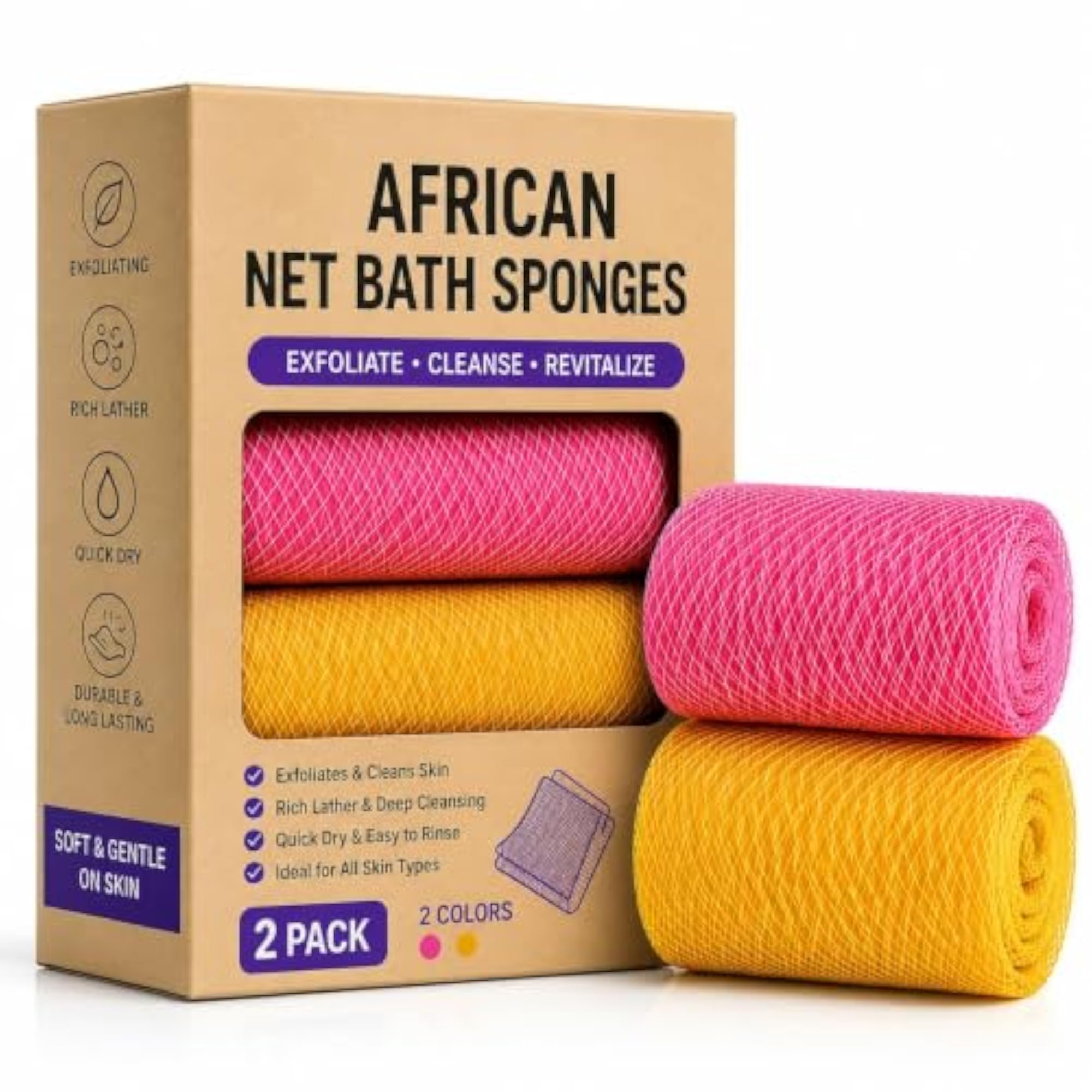 2 Pcs African Net Bath Sponge