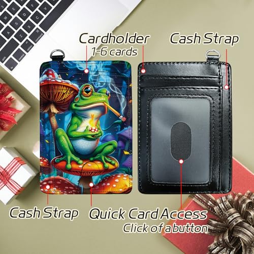 Image of Small Travel Wallets, Frog Smoke Slim Minimalist Front Pocket Wallet with Wristlet, RFID Blocking PU Leather Credit Card Holder with ID Window Change Purse for Men Women