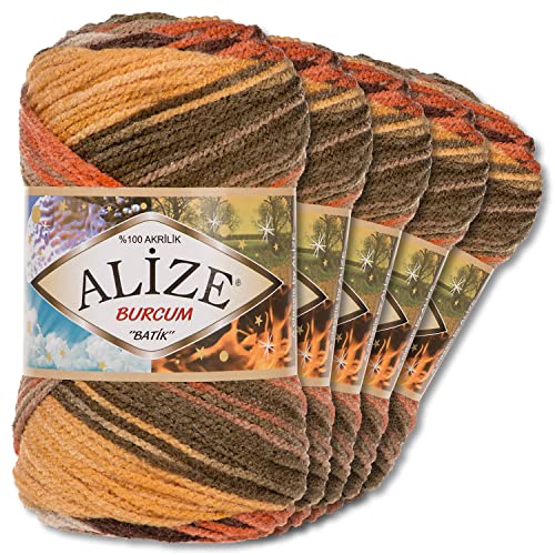 Wohnkult Alize 5 x 100 g Burcum Batik Premium Laine 100% Acrylique | 29 Couleurs Dégradé Accents Accessoire Crochet Tricot Vêtements (6060)