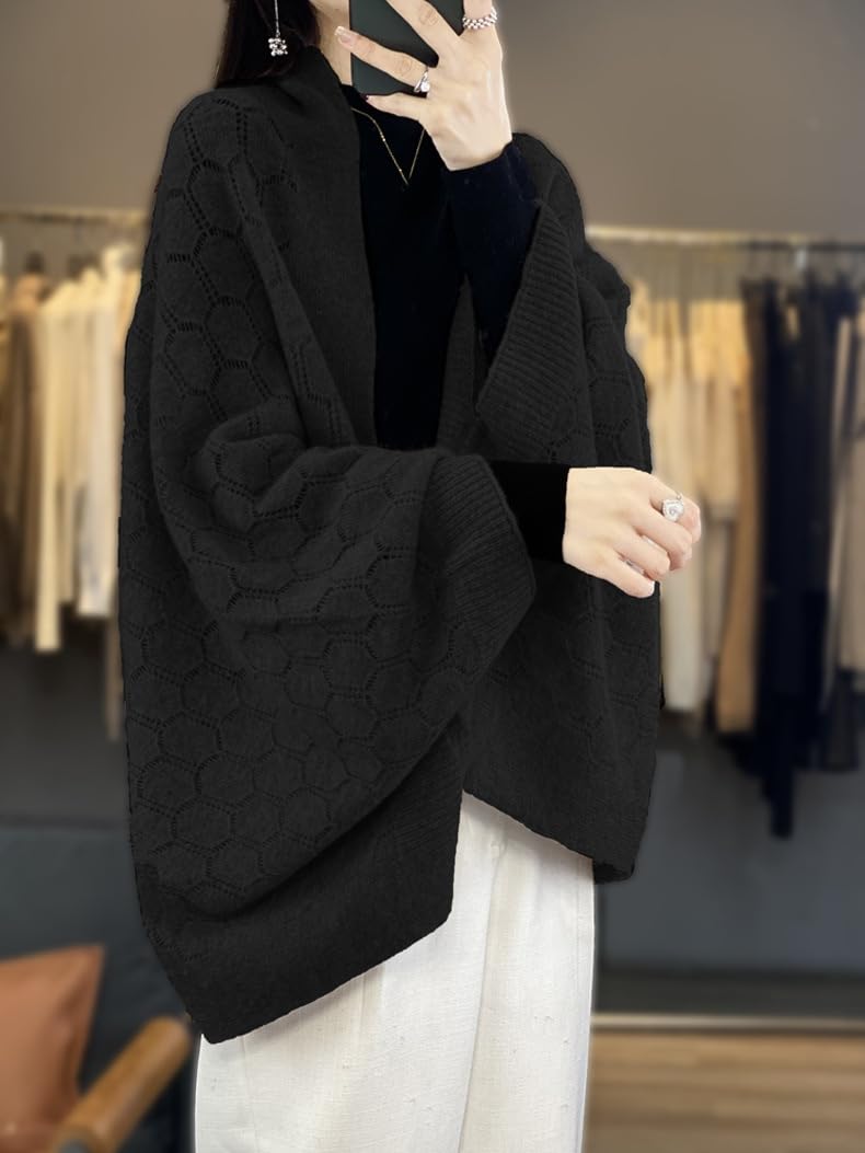 Poncho De Mujer,Poncho De Lana Para Mujer Chales De Gran Tamaño Cárdigans Abiertos Al Frente Suéter Elegante Chal De Crochet Hueco Capa Bufanda De Cachemira Suave Y Cálida Con Mangas