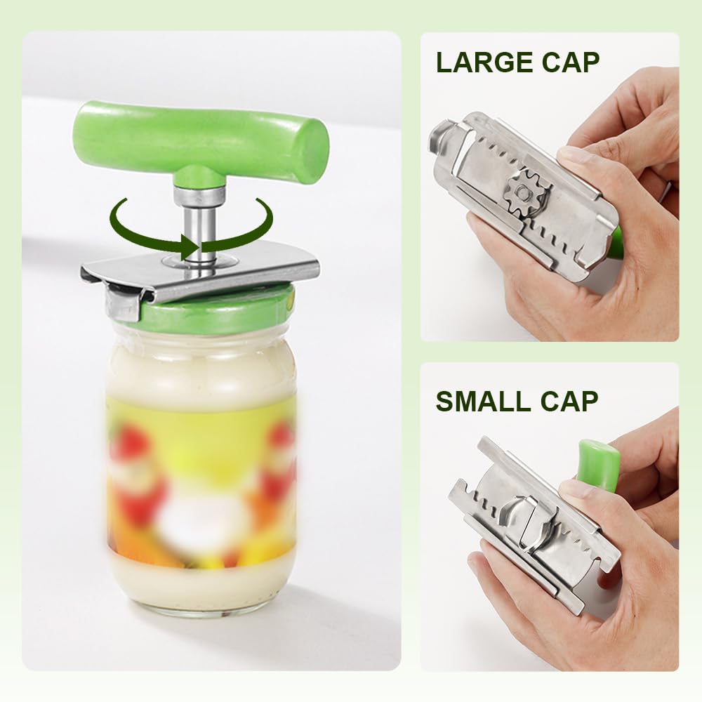 Ouvre Boite de Conserve Réglable Acier Inoxydable Ouvre Bouteille pour Personnes Agées (Vert)