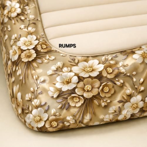 Image of RUMPS 380 TC Premium Heavy Cotton 7D Print Fast Colour Feel Elastic Fitted Floral Bedsheet King Size with 2 Pillow Covers || (Gold, Fitted - Double-72 x72)